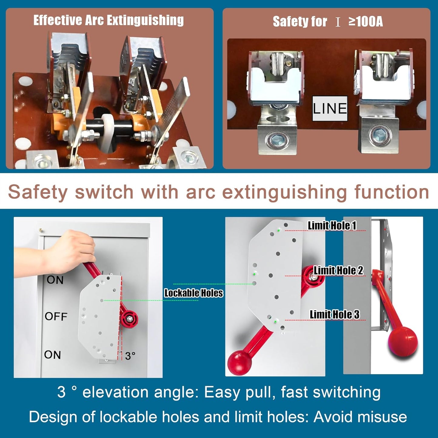 28.44 lb General-Duty Double-Throw Heavy Duty Safety Switches,240 Volt AC 4 Wire 2 Pole Generator Transfer Switch 100 Amp,24KW Manual Transfer Switch