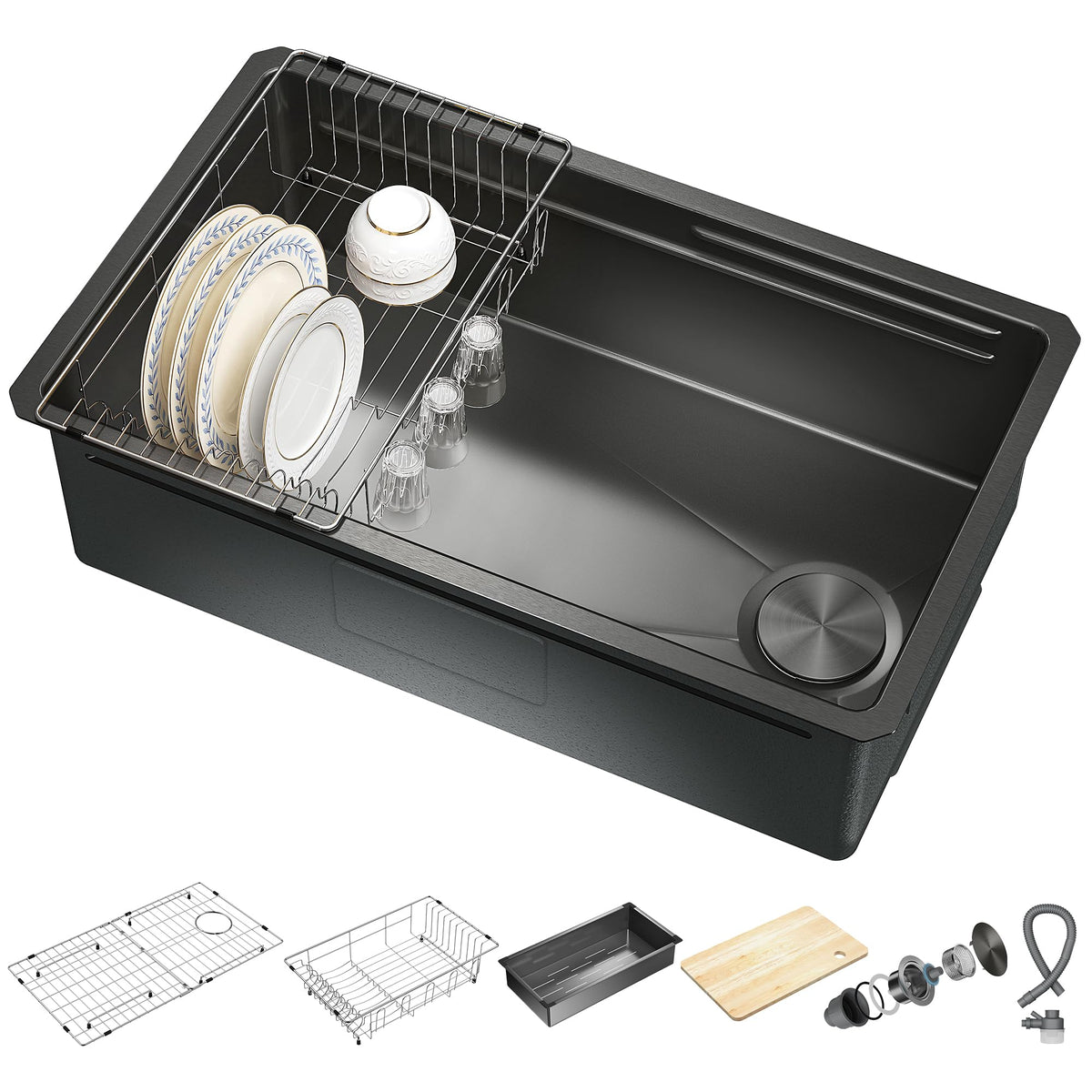 CAMMOO 32X19 Undermount Black Kitchen Sink, 304 Stainless Steel Sink ‎Gunmetal Black 32x19 Inch