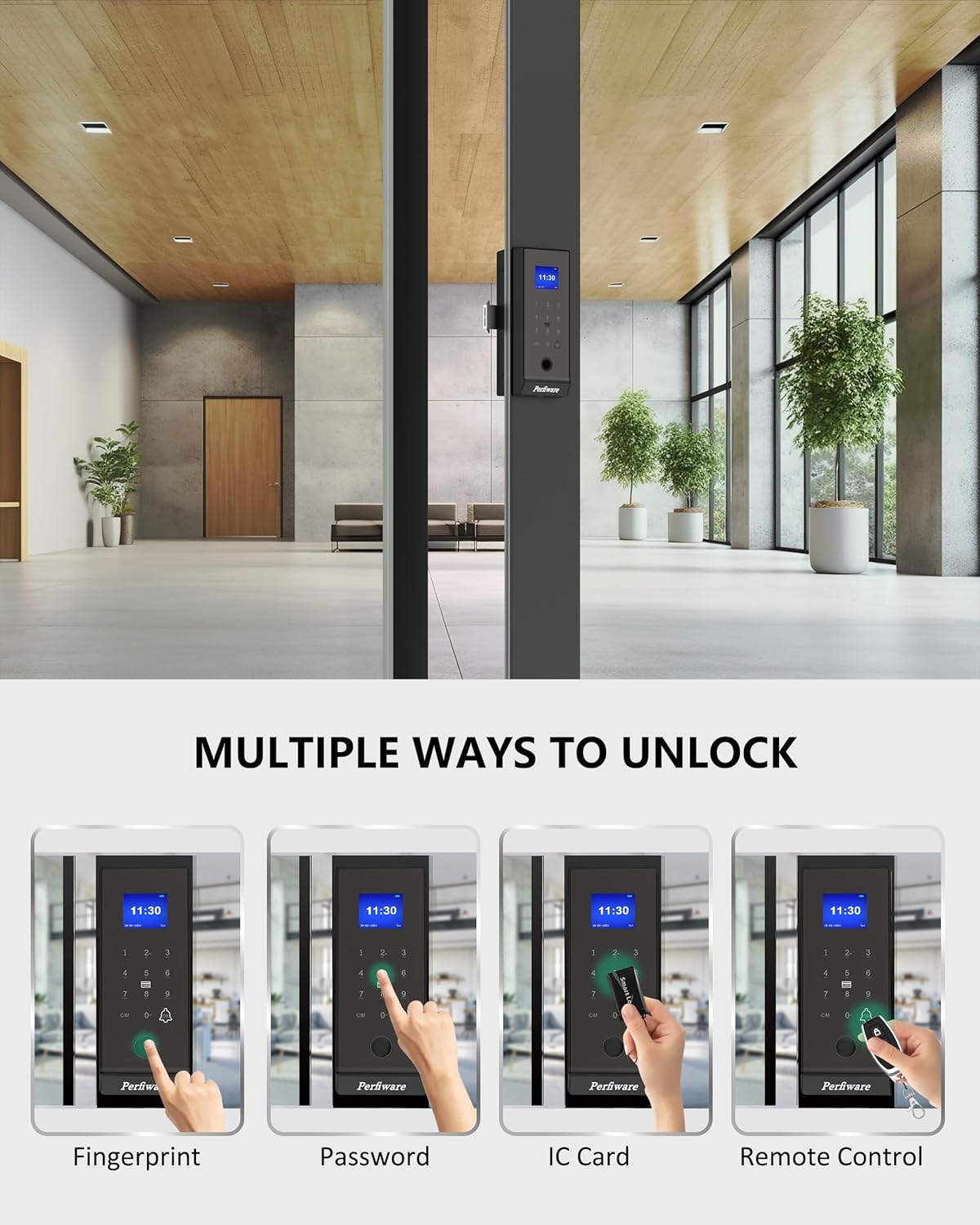 Framed Sliding Glass Door Lock,Perfiware LG2375 Smart Sliding Door Locks Fingerprint Keypad Pin Screen,Keyless Entry for Sliding Glass/Wooden