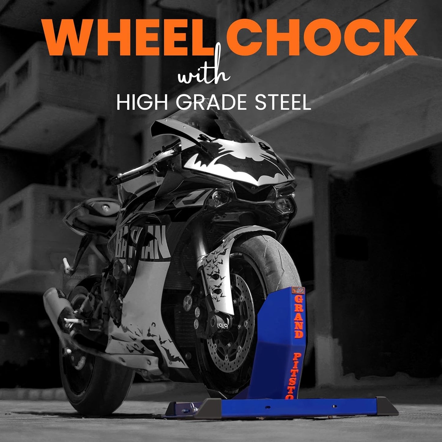 GRAND PITSTOP Universal Wheel Chock for Motorcycle Stand for Trailer Completely Adjustable Detachable Foldable Wheel Chock (Blue) 4000 lbs Blue V1