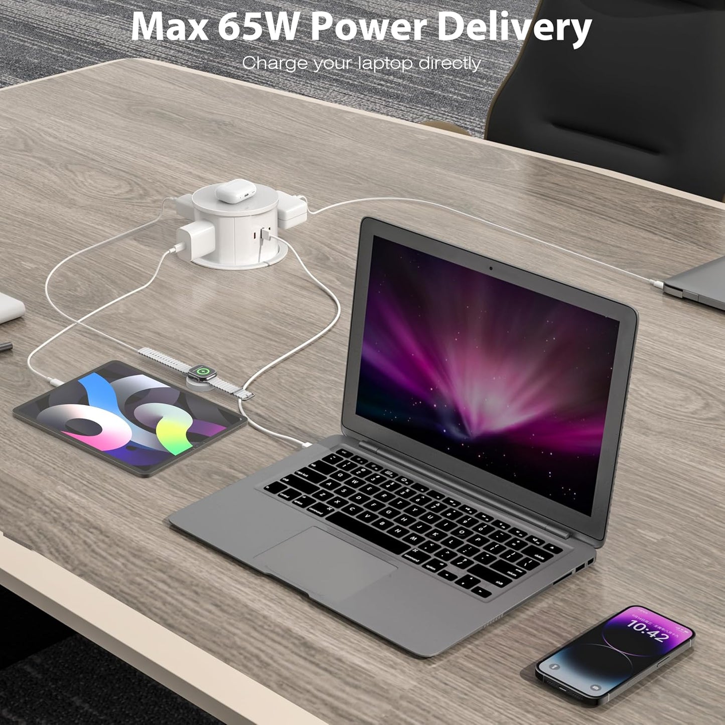 ANNQUAN 20 Amp Pop Up Countertop Outlet with 15W Wireless Charger,Max 65W Power Delivery,4.75" Pop Up Electrical Outlet with 3 Outlets 3 USB Ports for Home Office White 20 Amp(Standard)