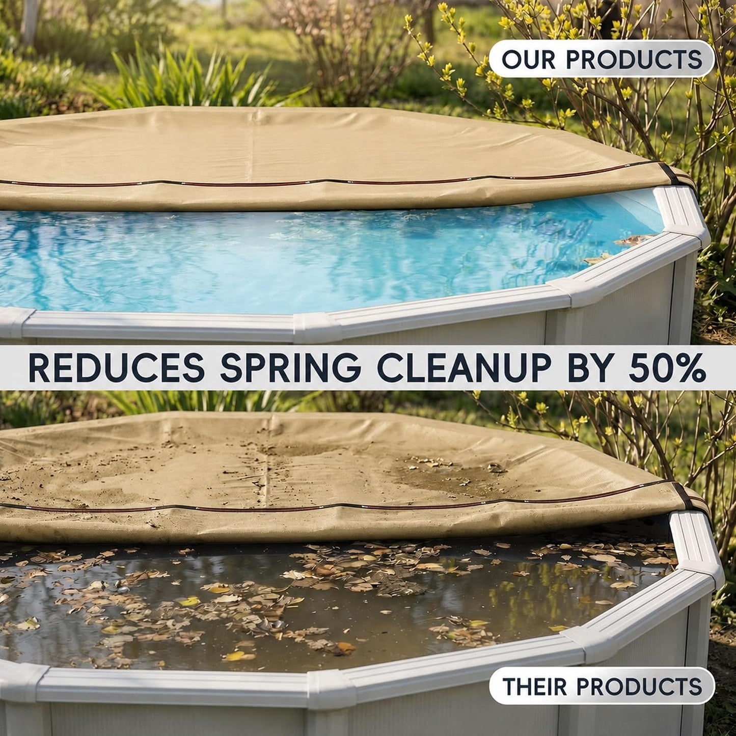 24ft Pool Covers for Above Ground Pools Beige 24 ft Round Winter Cover by PoolTrivo with Upgraded Winch | Heavy Duty 500D Oxford & 195gsm UV Resistant | Fits 24' Pools