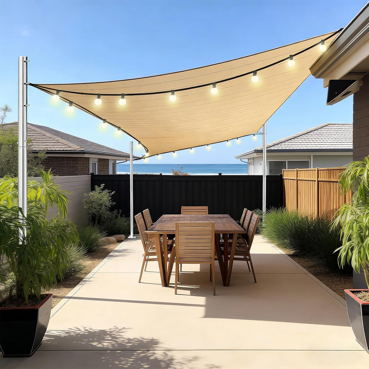 Shade Sail Poles, Heavy-Duty Stainless Steel Sun Shade Poles, 12 Ft Premium Height-Adjustable Poles with Base Plate, Durable Canopy Support Poles, Multifunctional Installation for Ground Soil Backyard