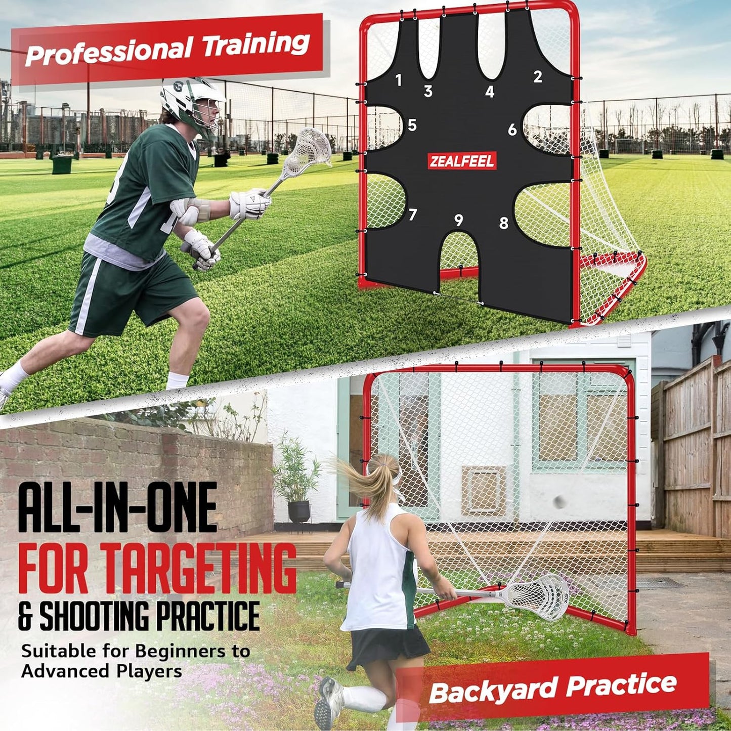 Lacrosse Goal 6x6x7Ft, Foldable Lacrosse Training Net with 9-Zone Target for Accuracy Practice, Heavy-Duty Steel Frame & Tear-Resistant Netting, Backyard Shooting Practice for Teens & Adults