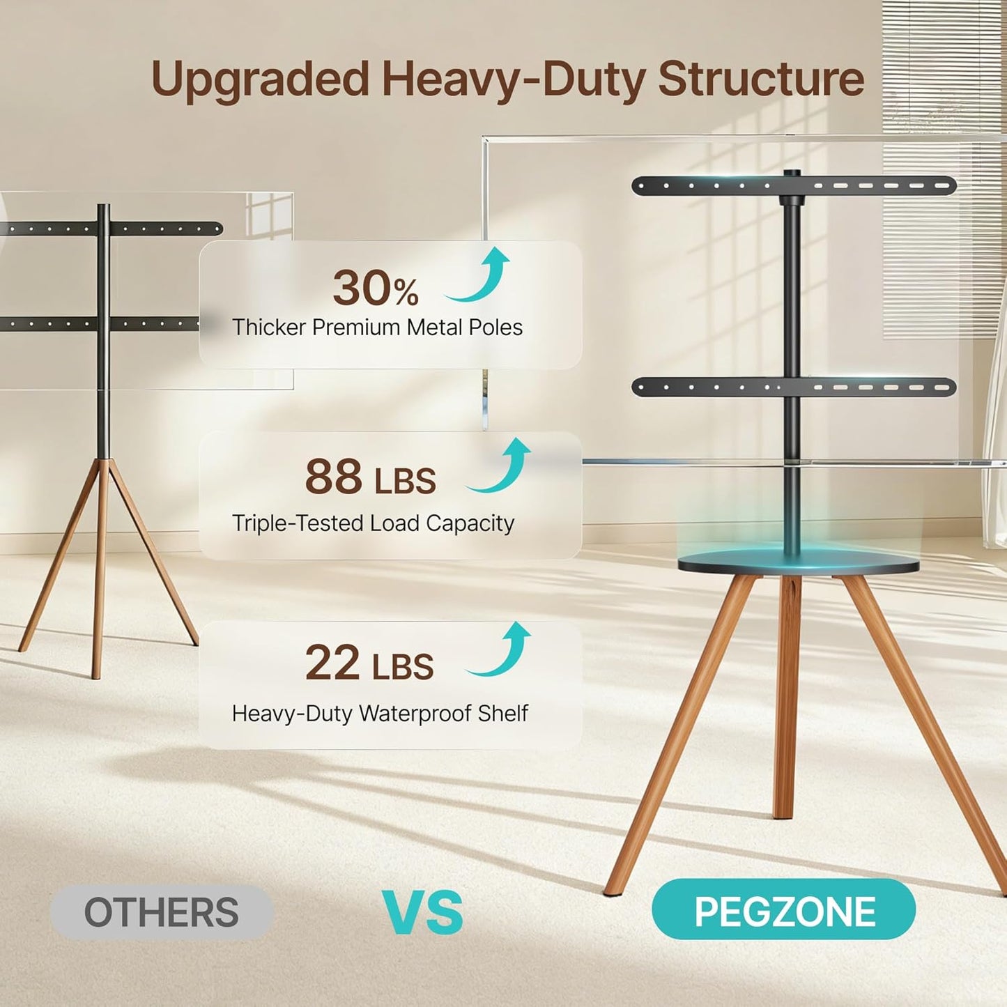 Wood Easel Tv Stand with Artistic Droplet-Shaped Shelf for 45 to 65 Inch Tvs, Swivel Height Adjustable Portable Tripod Tv Stand-Vesa Required Max 600 * 400 mm, up to 88 lbs, Black Walnut