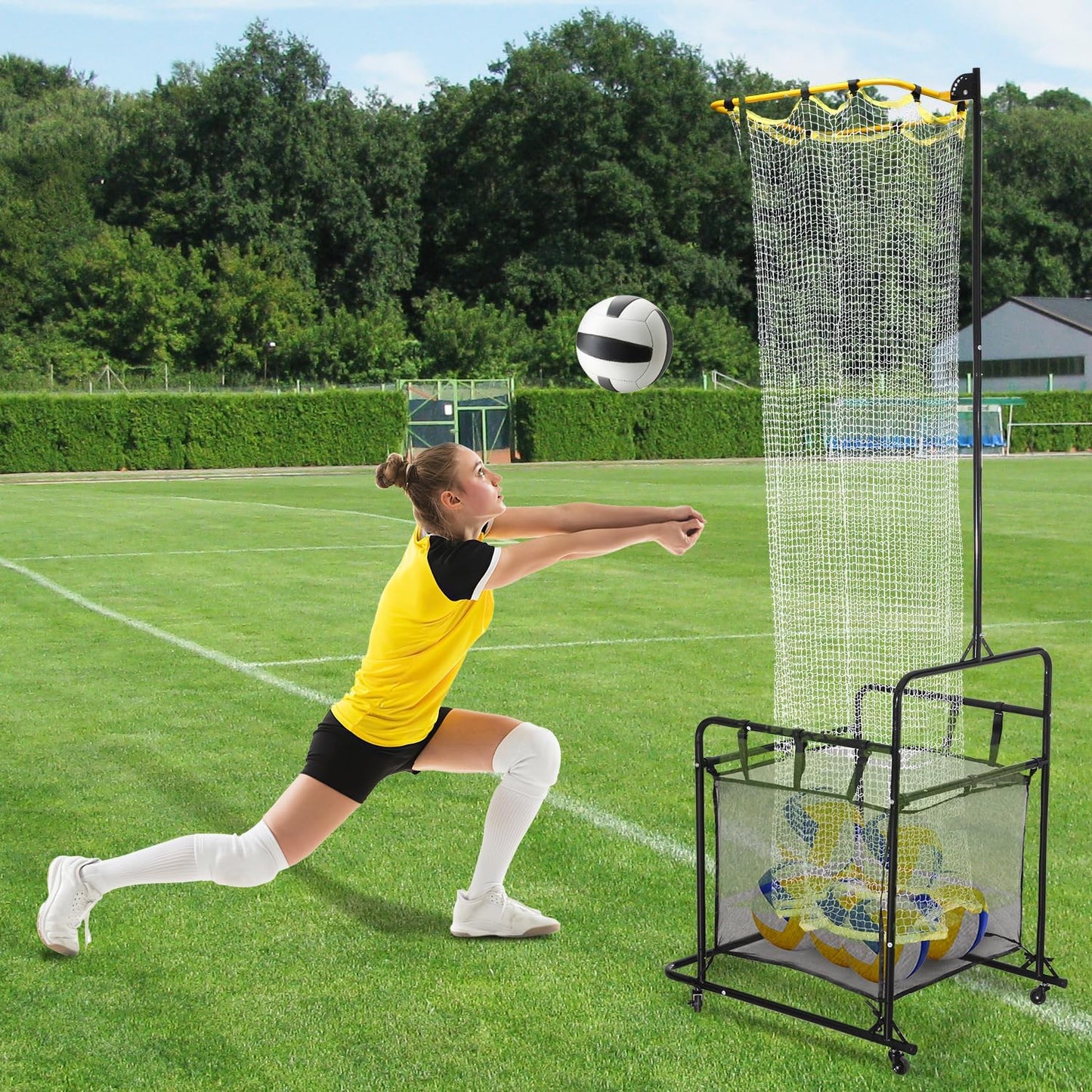 Volleyball Training Equipment Portable Volleyball Practice Net Equipment with Wheels and Ball Collection Bag