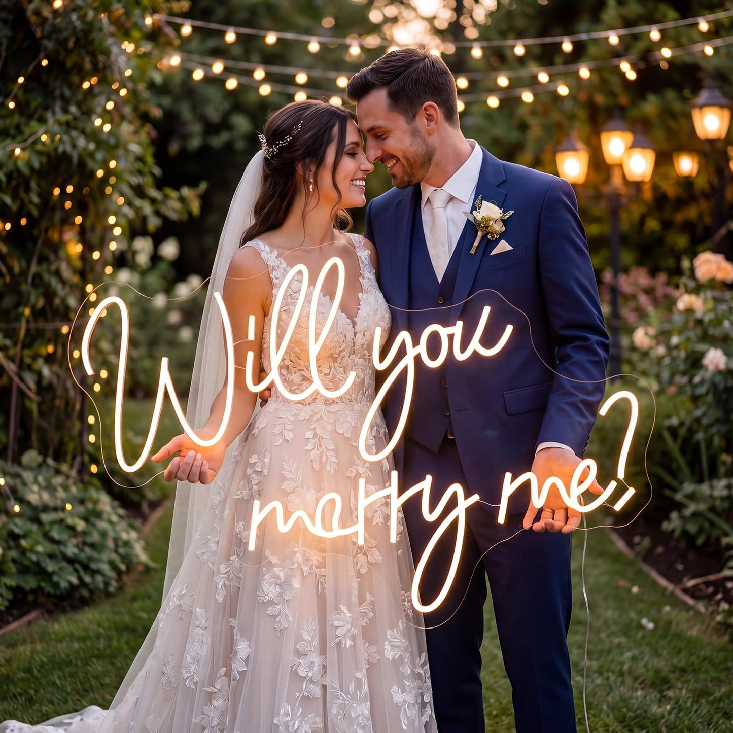 Will You Marry Me Neon Sign 31" x 20.9" LED Light Up Letters | Acrylic Sign for Wedding Proposal Marriage, Engagement Party, Valentine's Day Wall Decor, Warm White Dimmable Neon Light Warm White 31" x 20.9"
