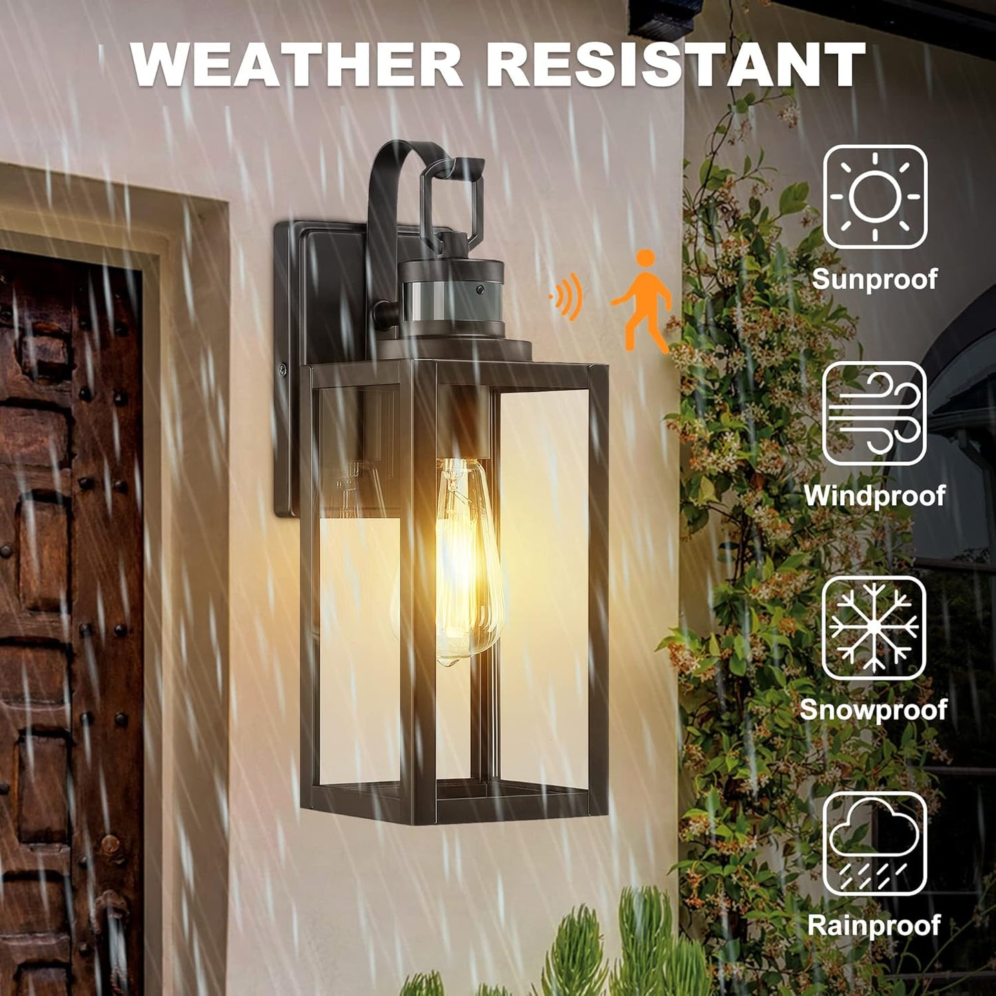 Pia Ricco Motion Sensor Outdoor Wall Lantern, Dusk to Dawn Wall Lighting Sconce, Modern Matte Black Exterior Light Fixture, Waterproof Wall Mount