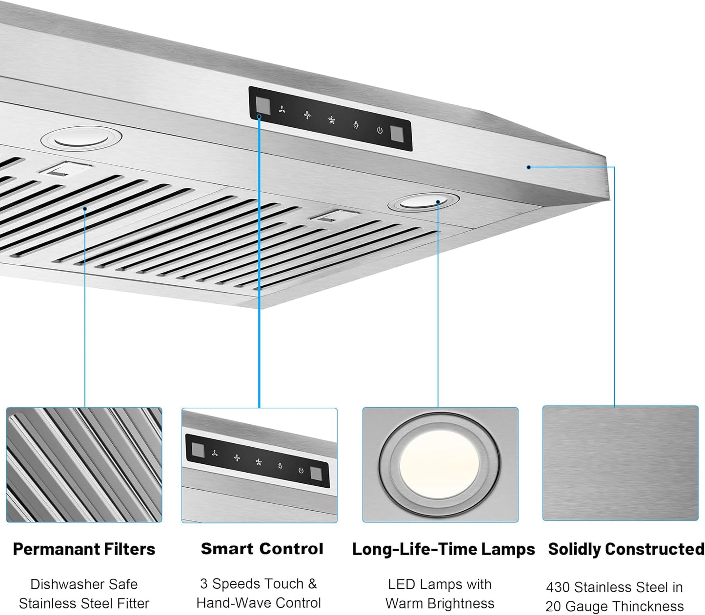 Convertible Range Hood with 600CFM, Ducted & Ductless