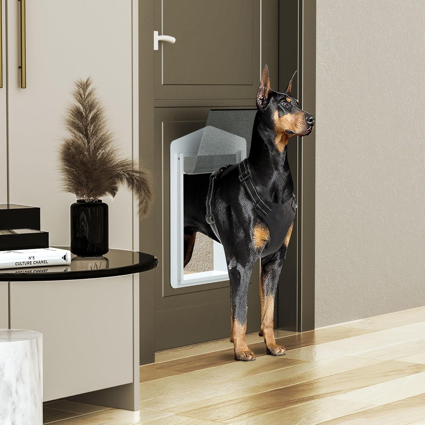 Stainless Steel/Aluminum Alloy Dog Door w/Vinyl Door for Dogs up to 100lbs