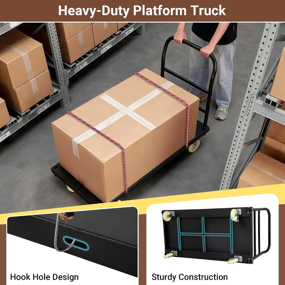 2000 LBS Heavy Duty Platform Truck, 48" x 24" Flatbed Cart 48"x24"x33.5"