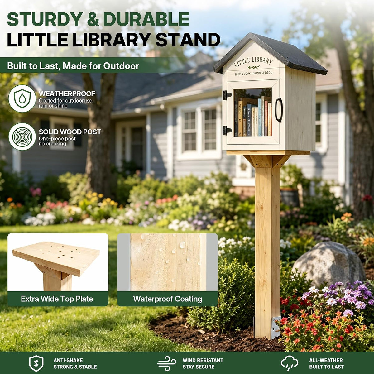 Little Library Mount with 3.5x3.5in Wood Post, Anchor Kit & Screws