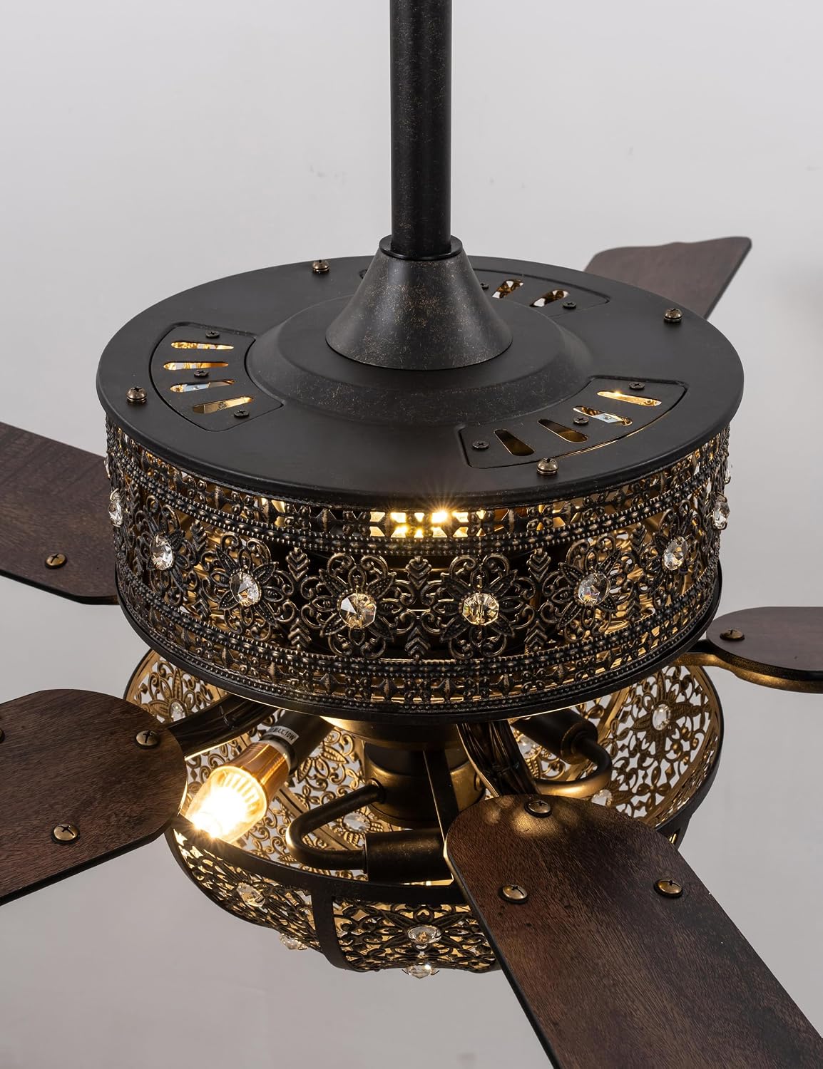 52 Inch Vintage Chandelier Ceiling Fan with Light, Antique Bronze Fandelier