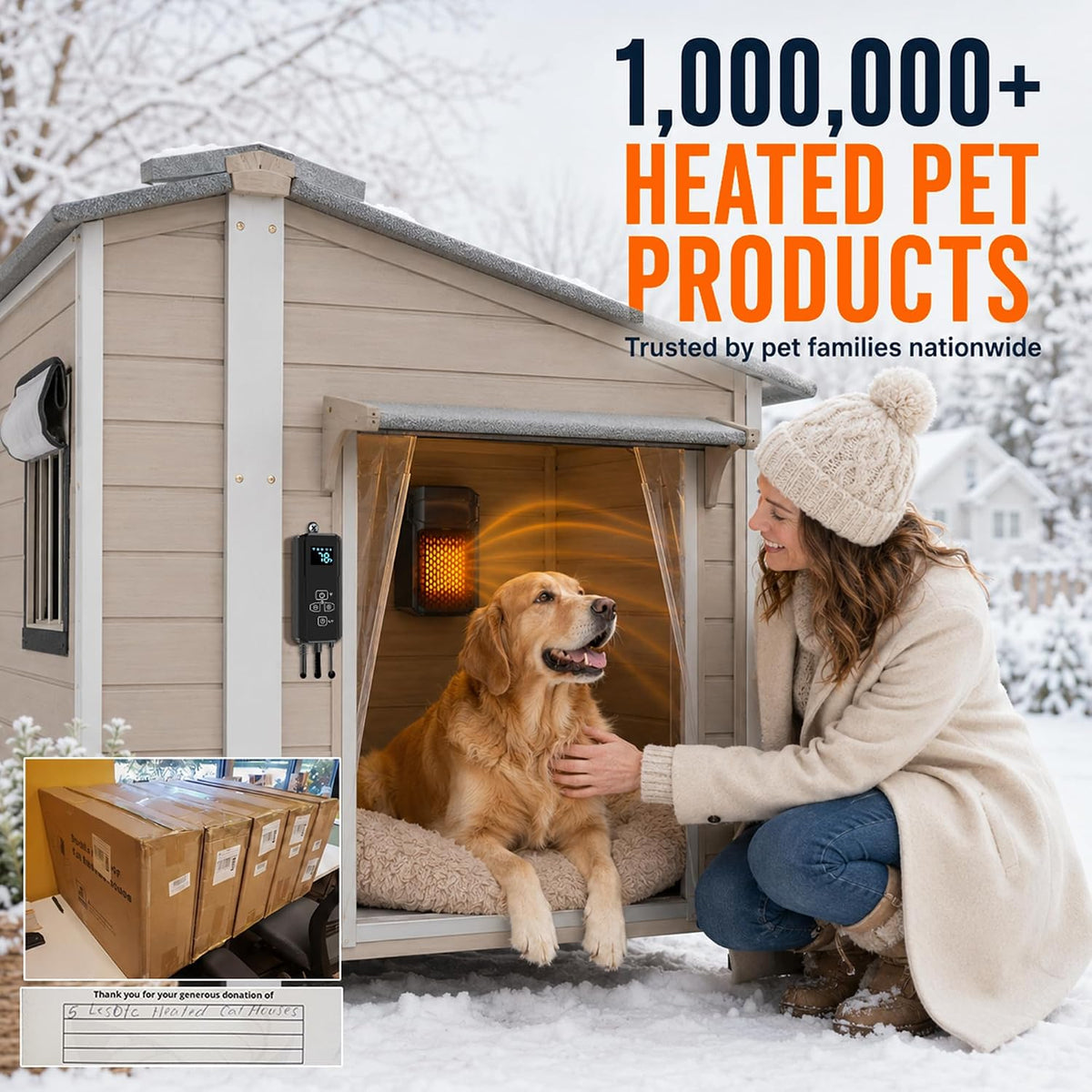 Outdoor Pet House Heater 500W - Kiroto WiFi APP Controlled Dog House Heater with Thermostat & Timer,Suitable for Winter Outdoor Heating of Outside Doghouses, Cat Beds and Chicken Coops
