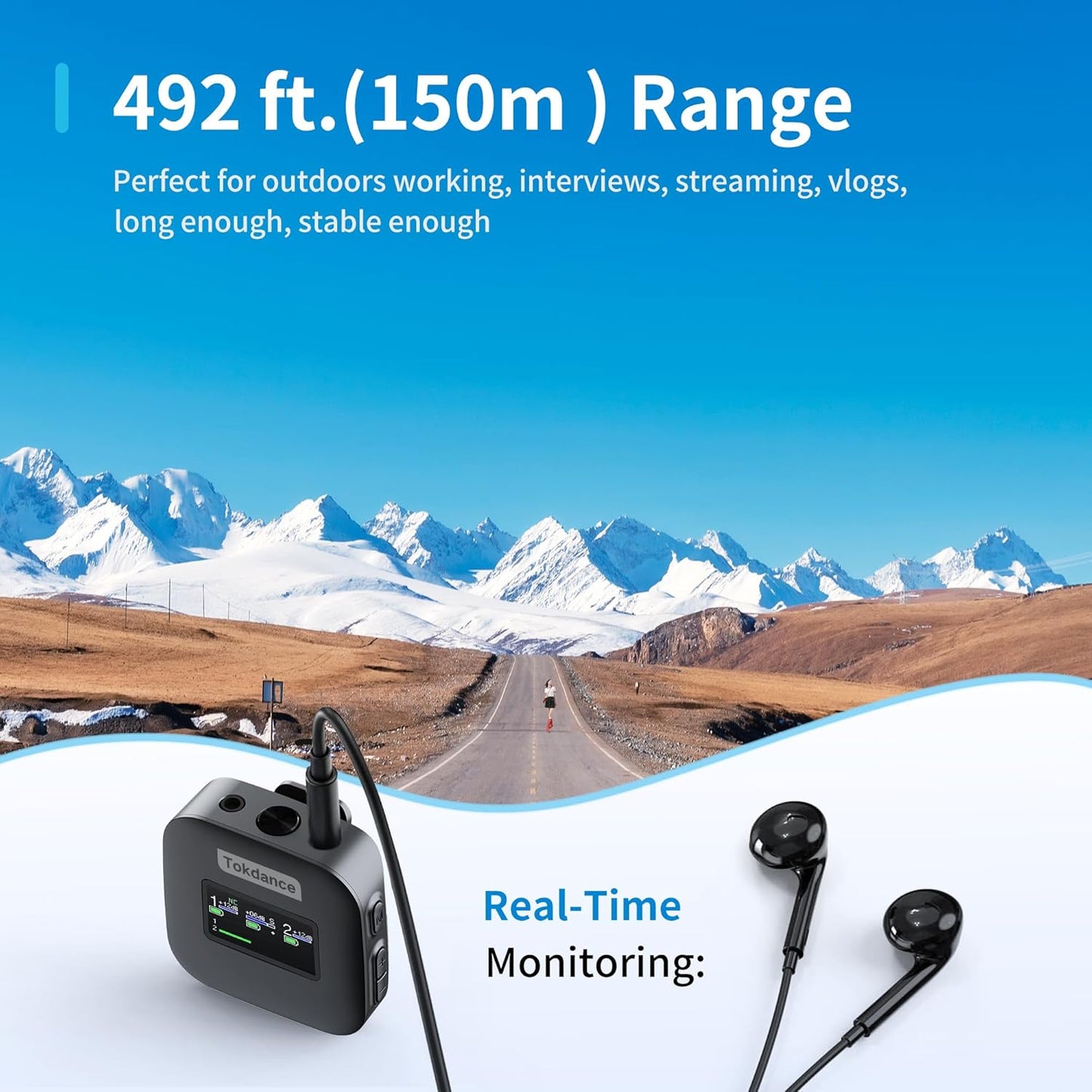 Tokdance 2 Pack Wireless Lavalier Microphone,Lossless Sound,Noise Cancellation,492 ft.(150m) Range,30H Battery,Lapel Mics for YouTube/Tiktok/Live