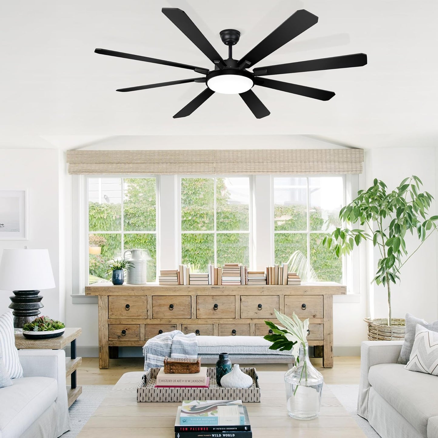 72' Ceiling Fan with Light and Remote - Large Indoor Outdoor Ceiling Fan, 6 Speeds Reversible DC Motor, 8 Blades