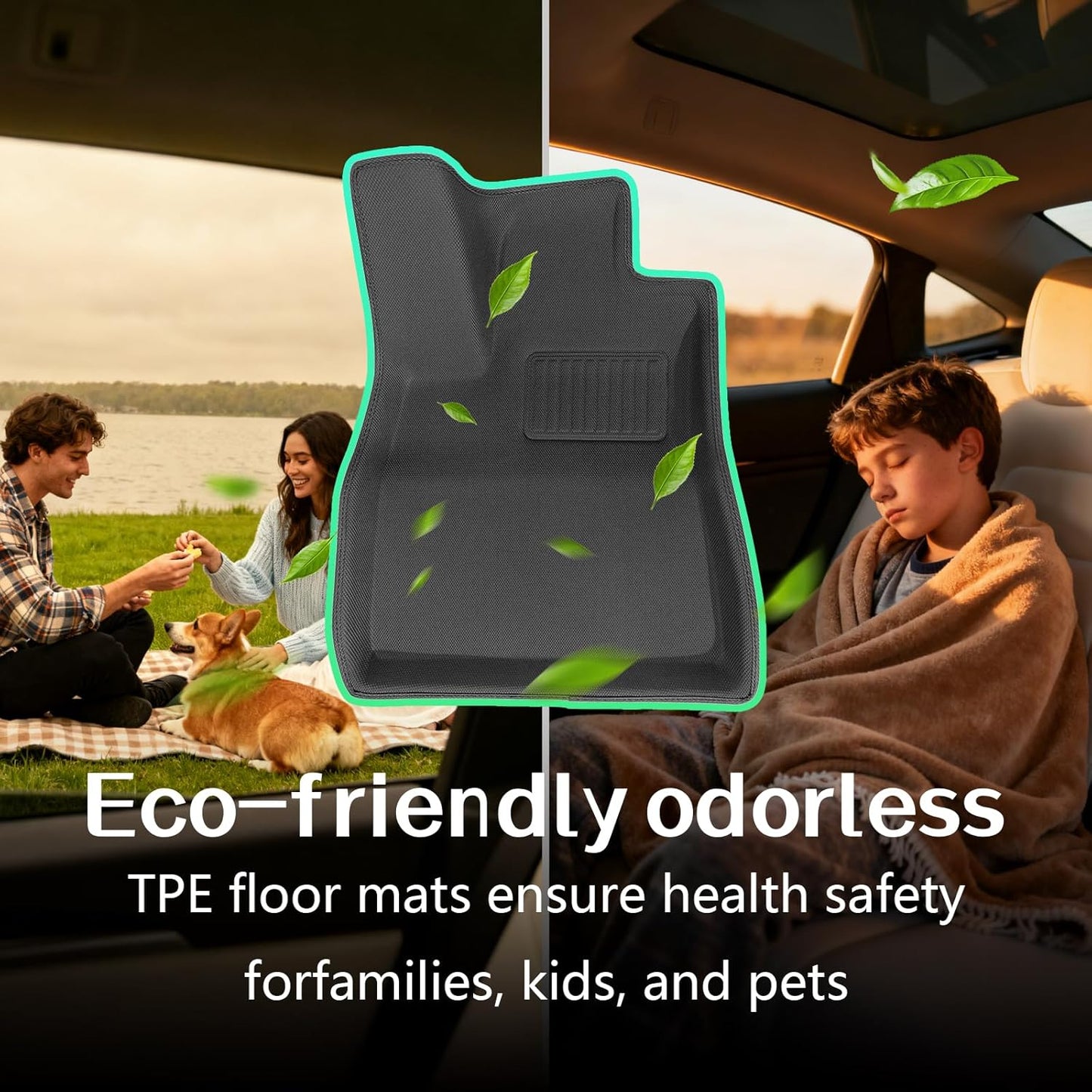 Floor Mats for Tesla Model 3 2020 2021 2022 2023 2024 2025 Highland Premium TPE All-Weather with High Edges,1st & 2nd Row Waterproof Anti-Slip Car Accessories, Pedal Safe Design, Easy to Clean.