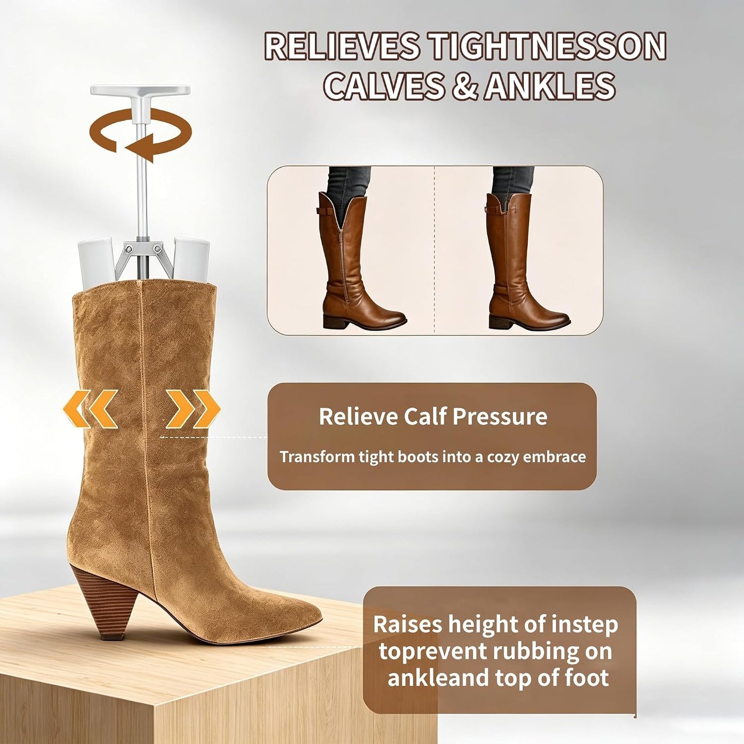 Professional Cast Aluminum Combination Boot Instep & Shaft Stretcher, Adjustable.Expander, Unisex Tool Relieves Tightness on Ankle, Calf & Lower Leg, Fits Most Tall Leather Boots