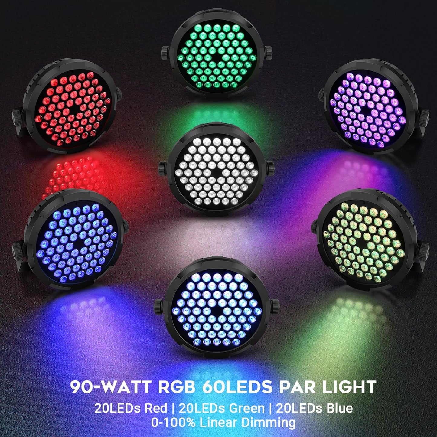90W 60LEDs Par Lights 4Pack - RGB Stage Par Lights Sound Activated by Remote & DMX Control Uplights