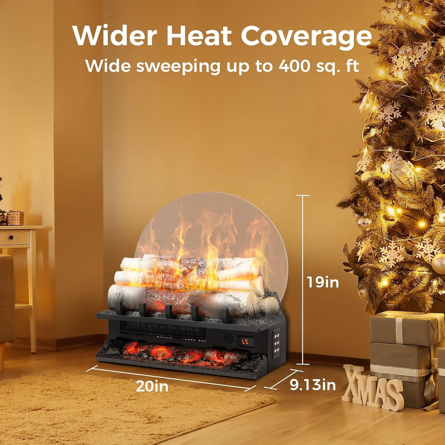 COWSAR Freestanding Electric Fireplace Log Heater, 750/1500W Fireplace Stove with 4 Flame Sounds, Adjustable Flame Speed and Brightness, Fireplace