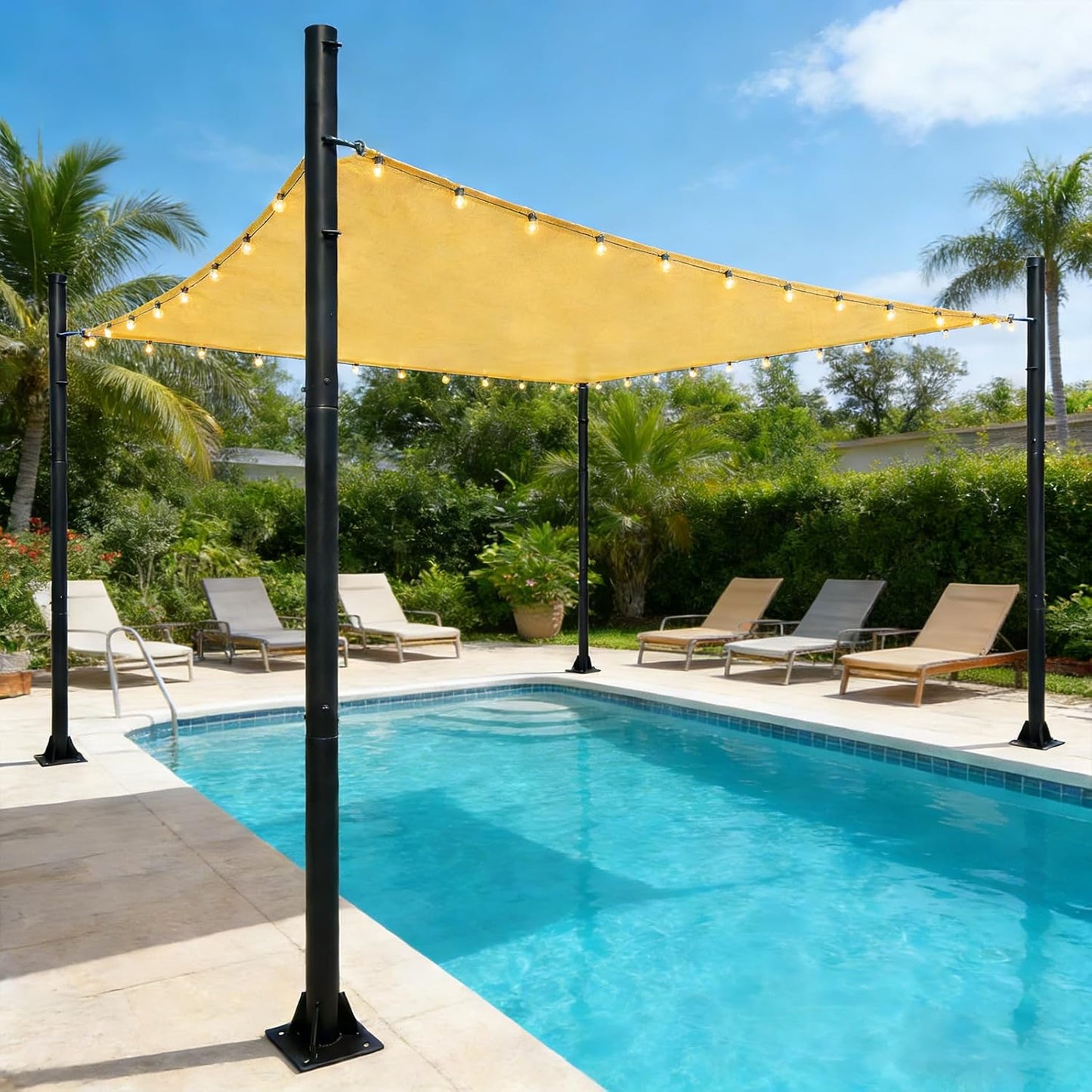 Shade Sail Poles, 11Ft Sun Shade Sail Poles Support Awning Canopy, Outdoor String Light Pole Post Heavy Duty Steel Post Suitable for Garden/Yard/Pool/Patio(Heavy Duty 2.4" Black 1x11Ft Pole)