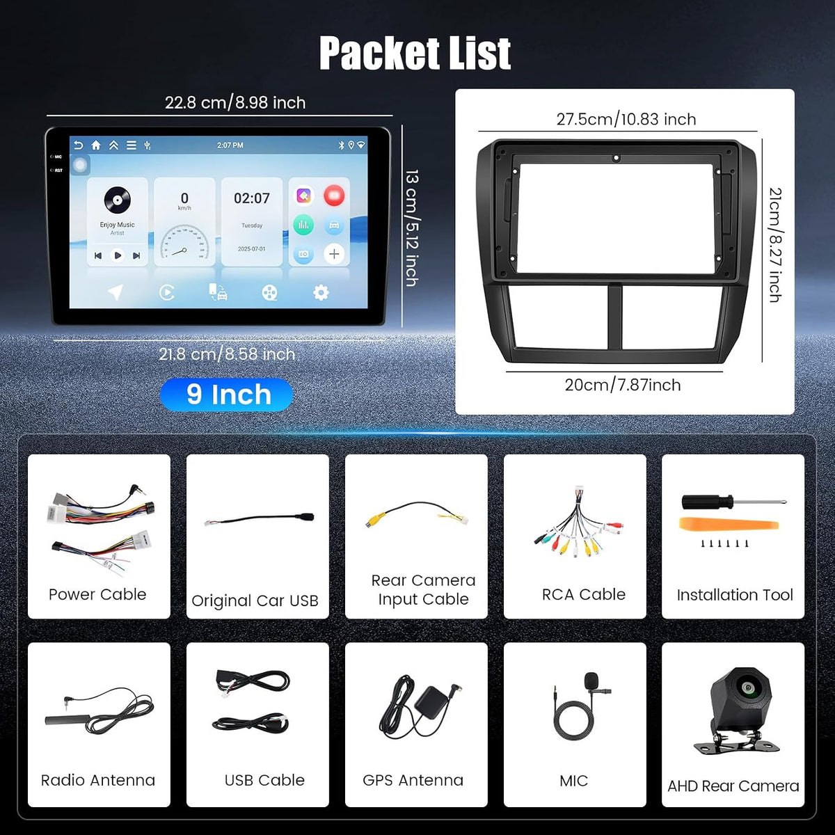 Hikity 4+128G Android 15 Car Stereo for Subaru Forester Impreza WRX STI 2008-2012, 9” Touchscreen Radio with CarPlay, Android Auto, Bluetooth, GPS Navigation, WiFi, DSP, FM, RDS + AHD Backup Camera 4+128G(Incell)-Black 4+128G(Incell)