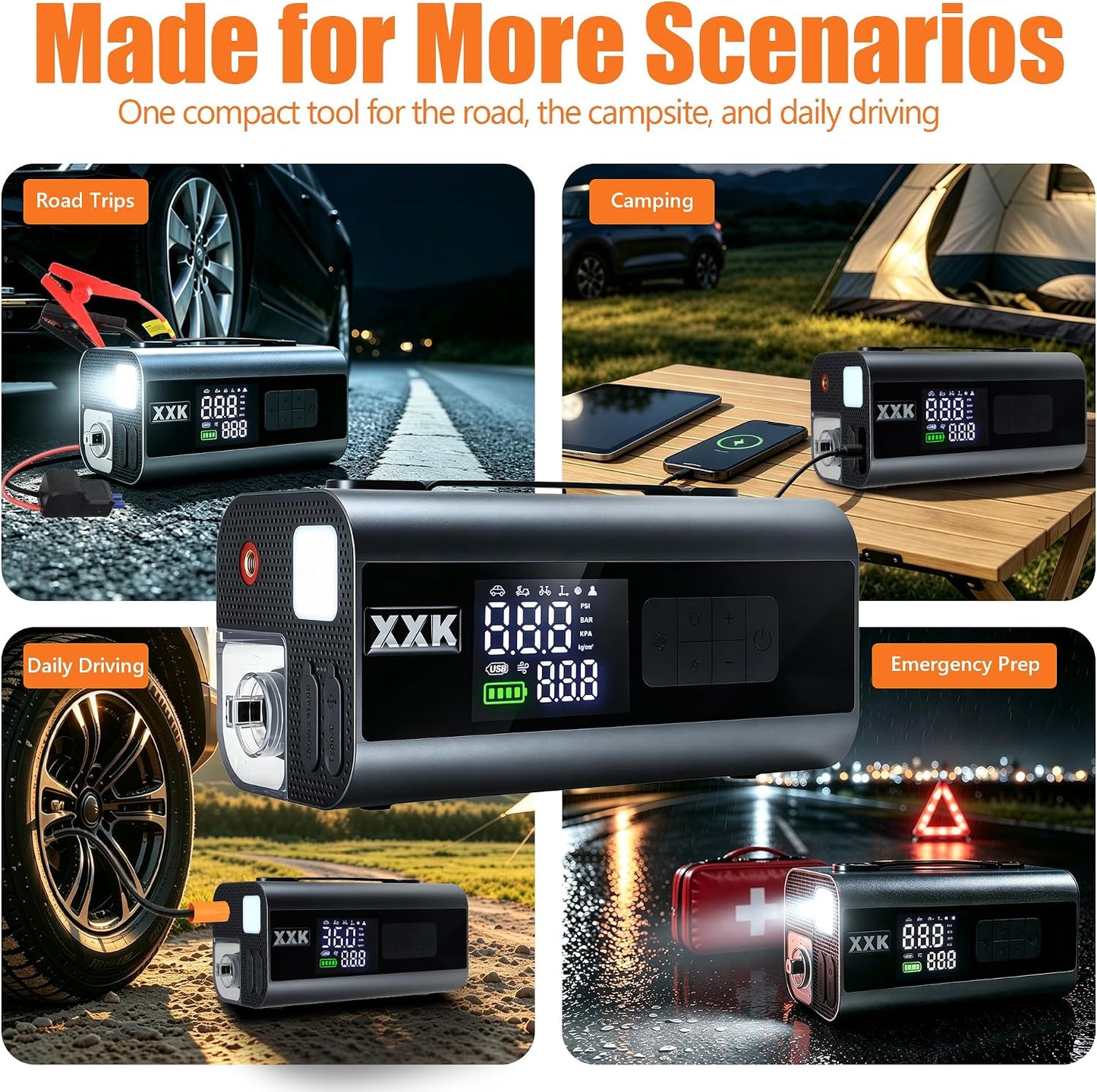9000A Car Jump Starter with Air Compressor, Vacuum & 26800mAh Battery Pack