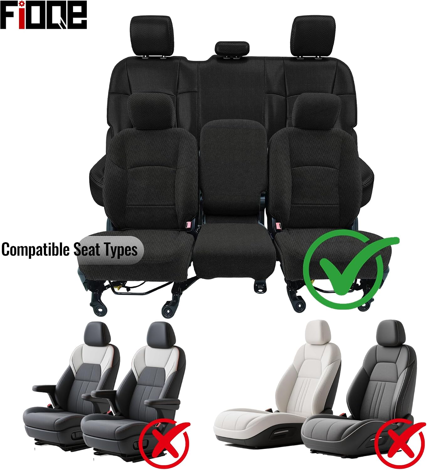 Front&Rear Heavy-Duty High-Density Composite Fabric Seat Covers for Dodge Ram 2500 2019-2024,Fits Front Bucket Seats & Rear Full Bench，Waterproof & Foam Padded-Black Black for Dodge Ram 2500 2019-2024 Front&Rear