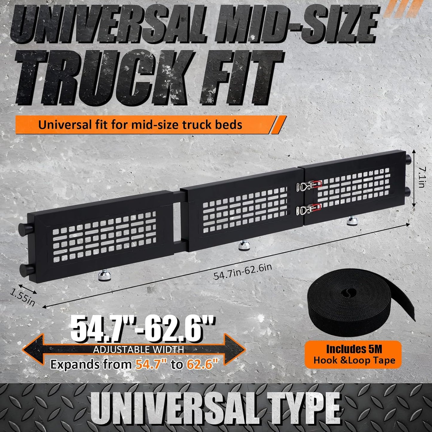 Woanger 54.7"-62.6" Adjustable Truck Bed Divider Fits Most Full Size Pickup Trucks, Foldable Carbon Steel Pickup Cargo Barrier, No Drill Truck Bed Organizer with Dense Mesh & Hook Loop Straps