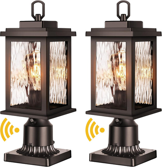 VIANIS Oil Rubbed Bronze Outdoor Post Lights 2 Pack, Dusk to Dawn Light Posts for Outside with Pier Mount Base, 100% Aluminum Body with Tempered