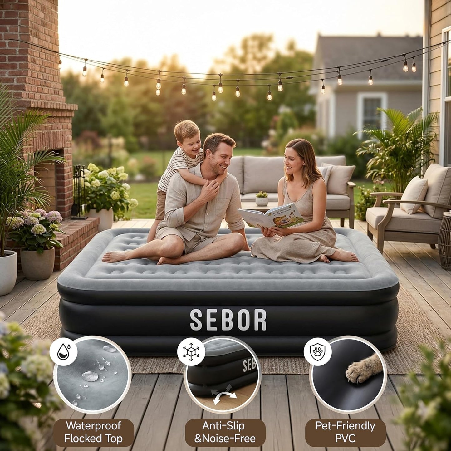 Air Mattress Queen with Built-in Pump 18", Comfortable Self-Inflating Air Mattress with High-Speed Pump, Durable Blow Up Mattress Queen with Storage Bag for Guests, Camping, Travel