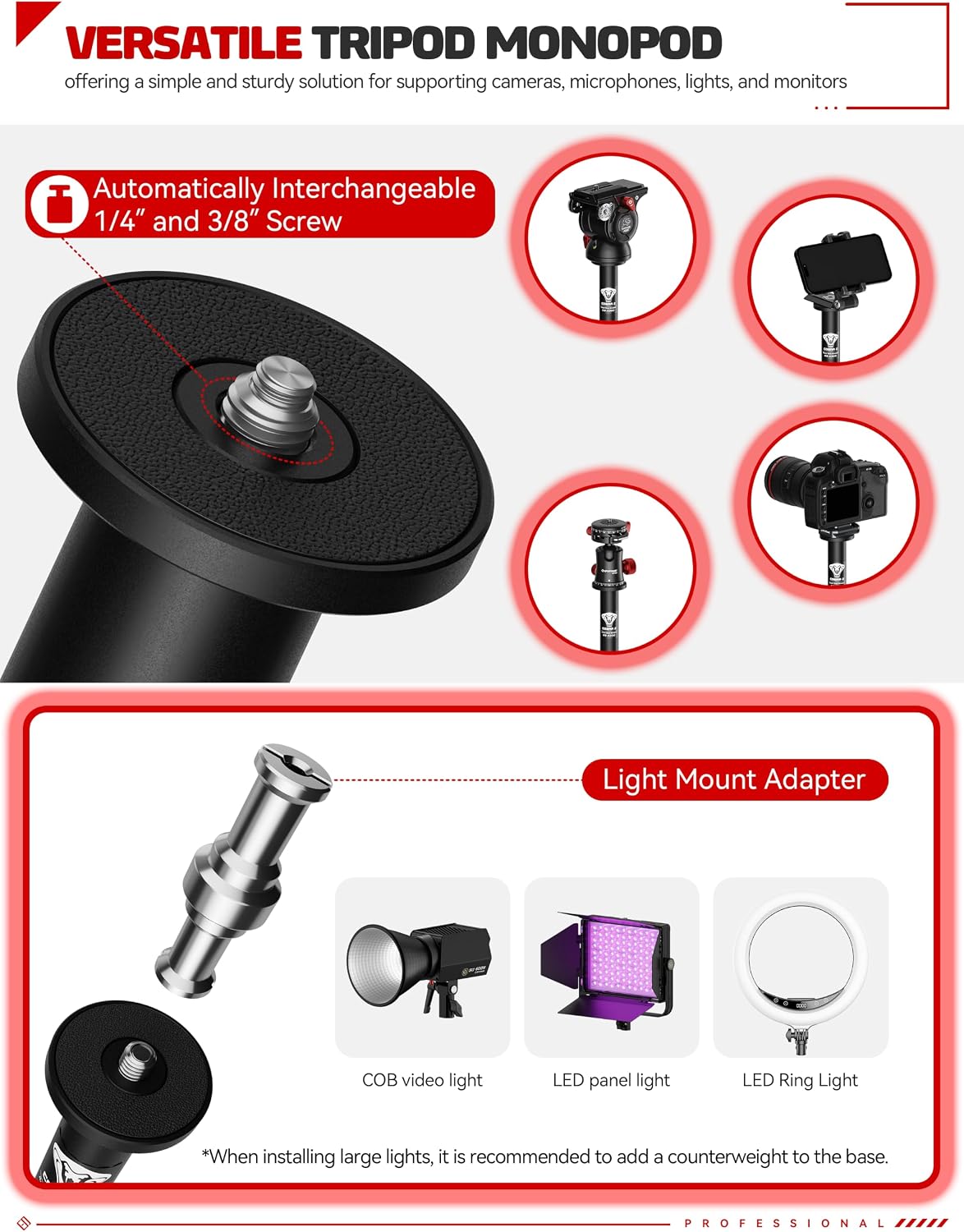 IFOOTAGE Cobra 2 RB-A300-I 60" Iron Round Base Camera Monopod Stand