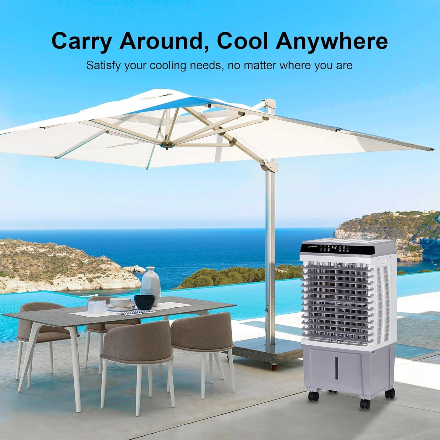 MEPTY Evaporative Air Cooler, 3-in-1 Cooler Fan, Personal Cooler with 3 Speeds and 9 Wind Effects for Home/Office/Bedroom