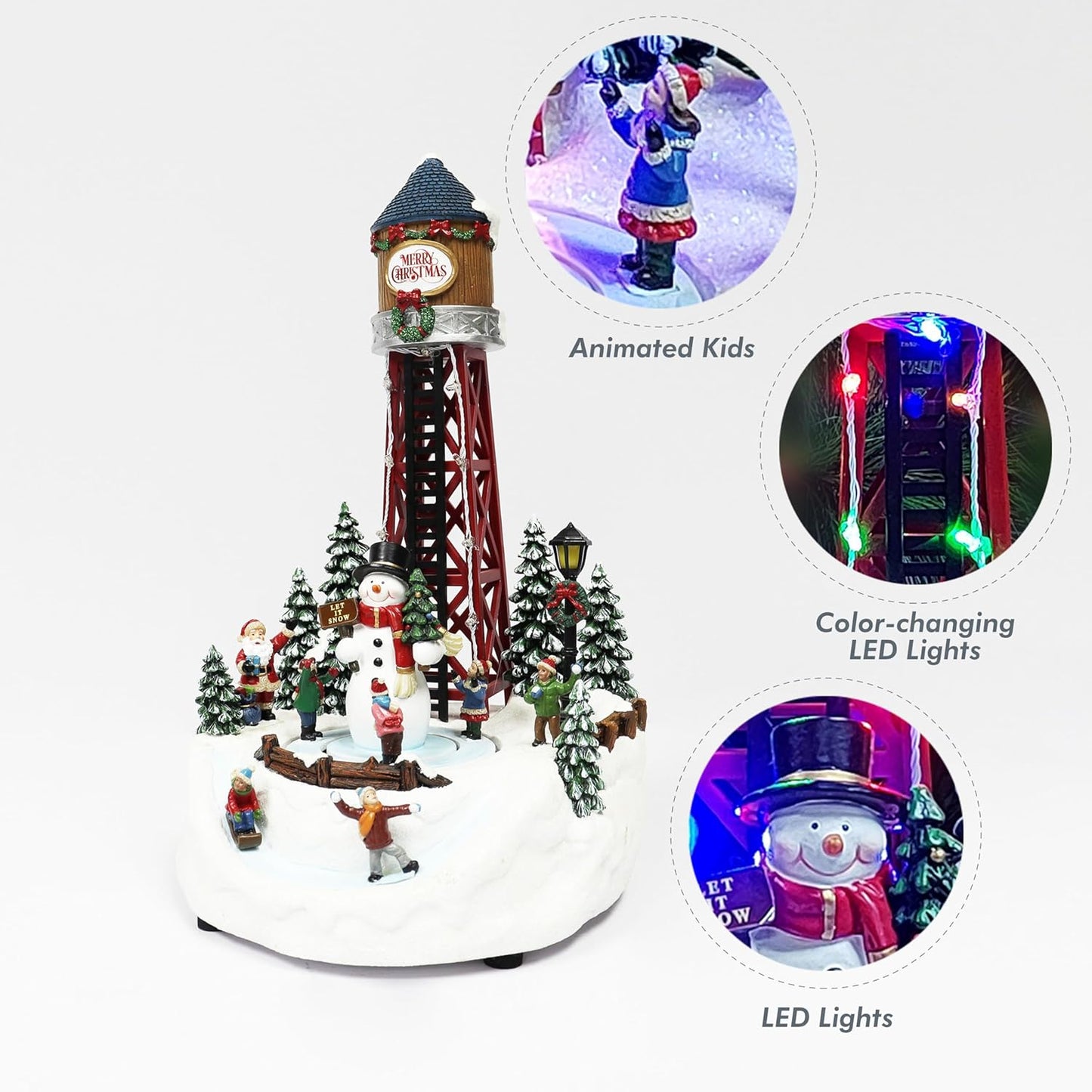 MOMENTS IN TIME Christmas Village 14H Polyresin LED Lighted Water Tower with Animated Scene (Adapter Included)