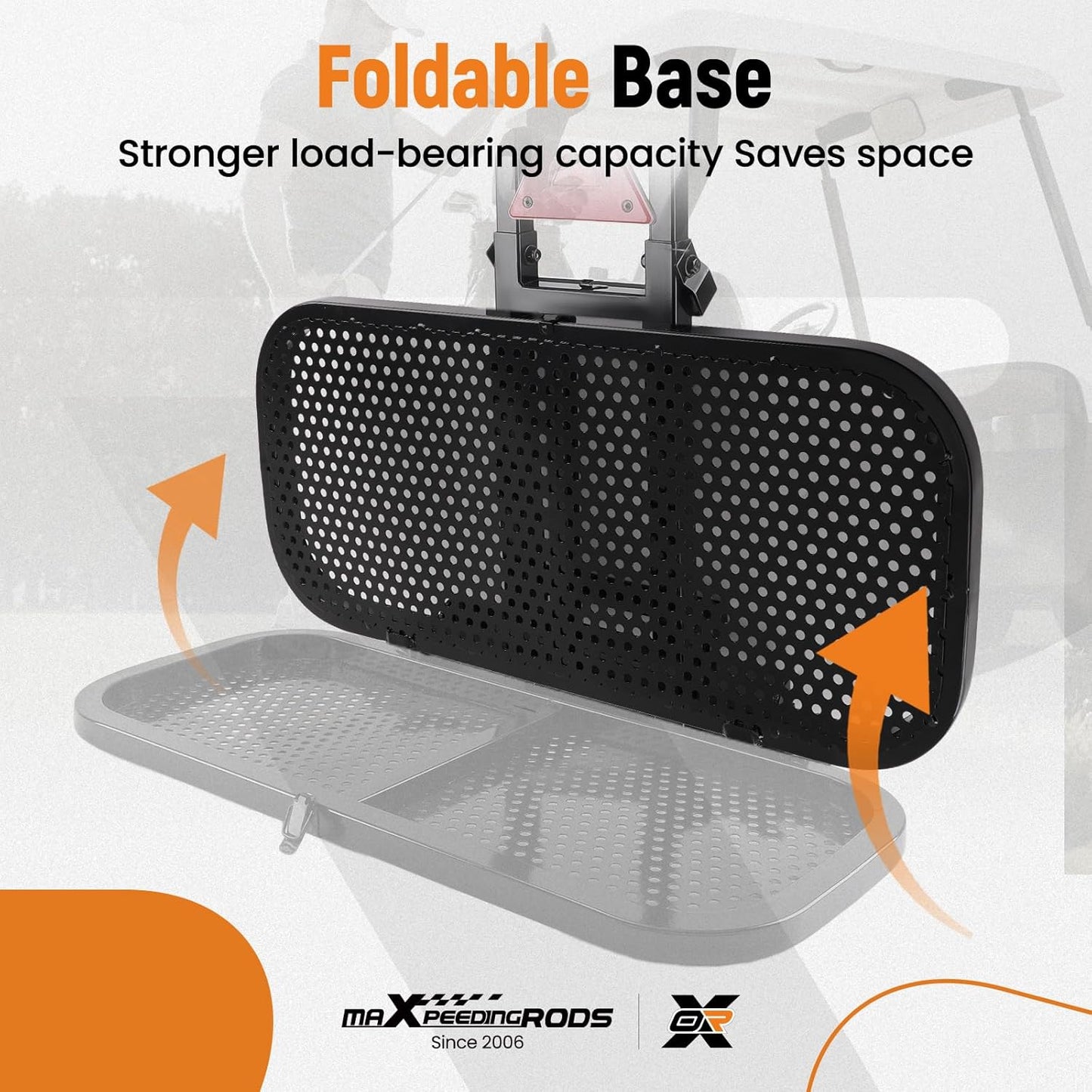 maXpeedingrods Golf Cart Bag Holder Foldable, Upgraded Cart Rear Seat Bag Rack Fits 8 in Max Width Safety Grip Bar for Club Car E-Z-GO Yamaha Space-Saving No Drilling Required Rust-Proof