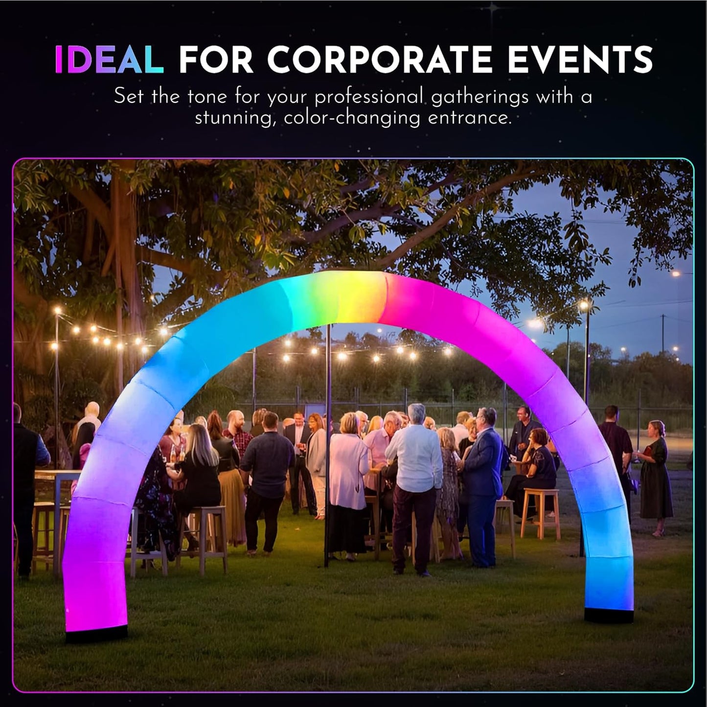 Inflatable Color Changing Arch 9' x 15' x 18'; Sand Bag Base, 4 Modes, Color Changing LEDs