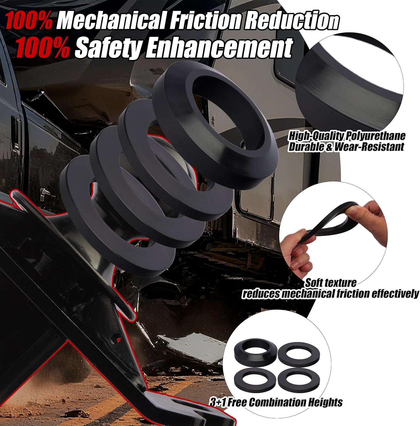 3” Lift 2-5/16" Gooseneck Ball Hitch (Reinforced Base/Ribs), Replace#GNXA2000, 4pcs Anti-tilt PU Washers, Built-in 5th Wheel Lock Holes, Black Matte, 38000lbs 3.0 Inch Lift