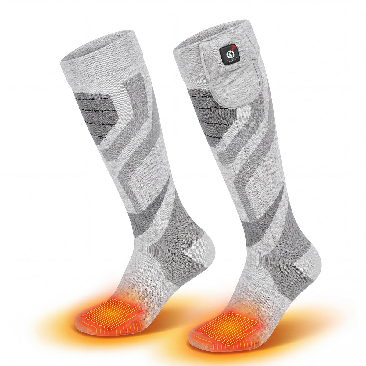 SUN WILL Heated Socks for Men Women, 3 Heat Settings, USB Rechargeable grey Large