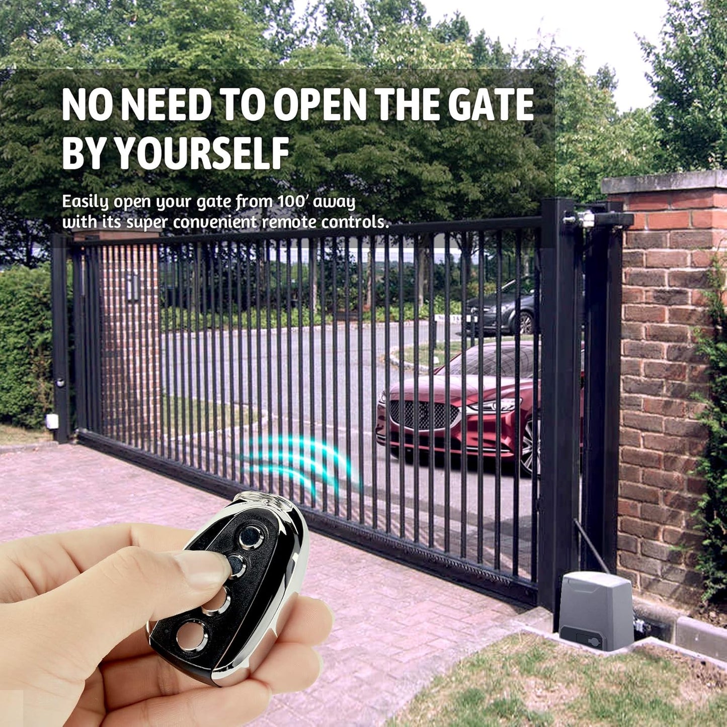 Complete Gate Operator Hardware Security System Kit for Sliding 3300lbsGates Up to 40 Feet, Automatic with Two Remote Controls, Electric Rolling