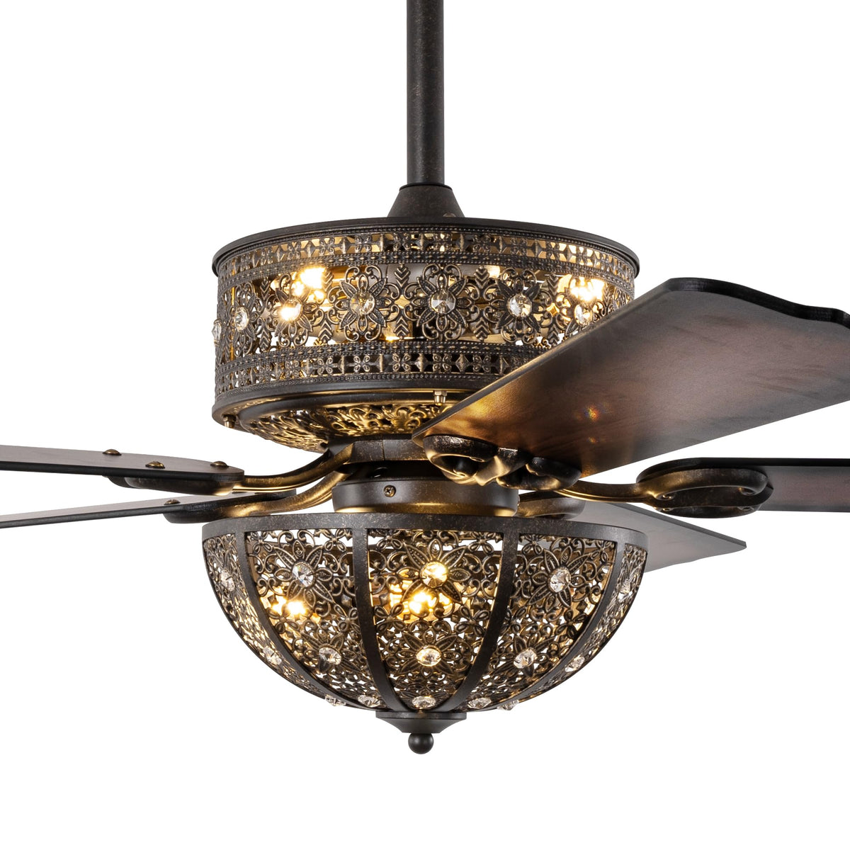 52 Inch Vintage Chandelier Ceiling Fan with Light, Antique Bronze Fandelier