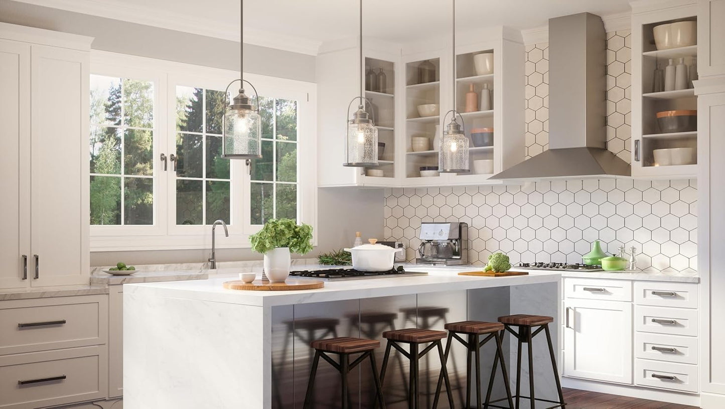 Mini Pendant Light, 10 Inch 1-Light Brushed Nickel, Clear Seeded Glass Pendant Light, Max Hanging Height 59"