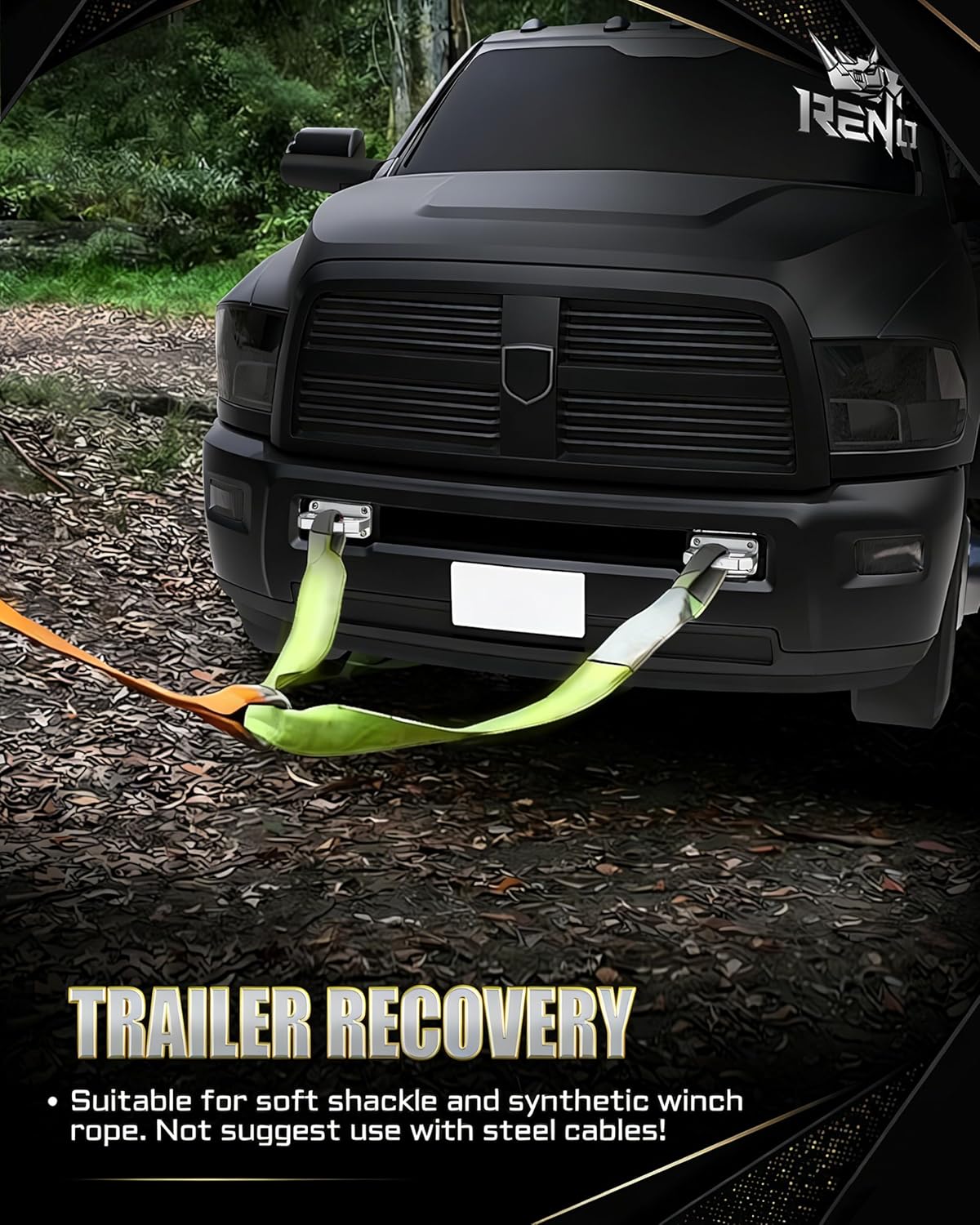 RENO Aluminum Front Tow Hooks, 2003-2018 Ram 2500 3500 2WD & 4WD Heavy Duty D-Ring Shackle Truck Recovery Show Hook - Replace OEM 68171791AA, 52020587AB (2Pcs/Set)