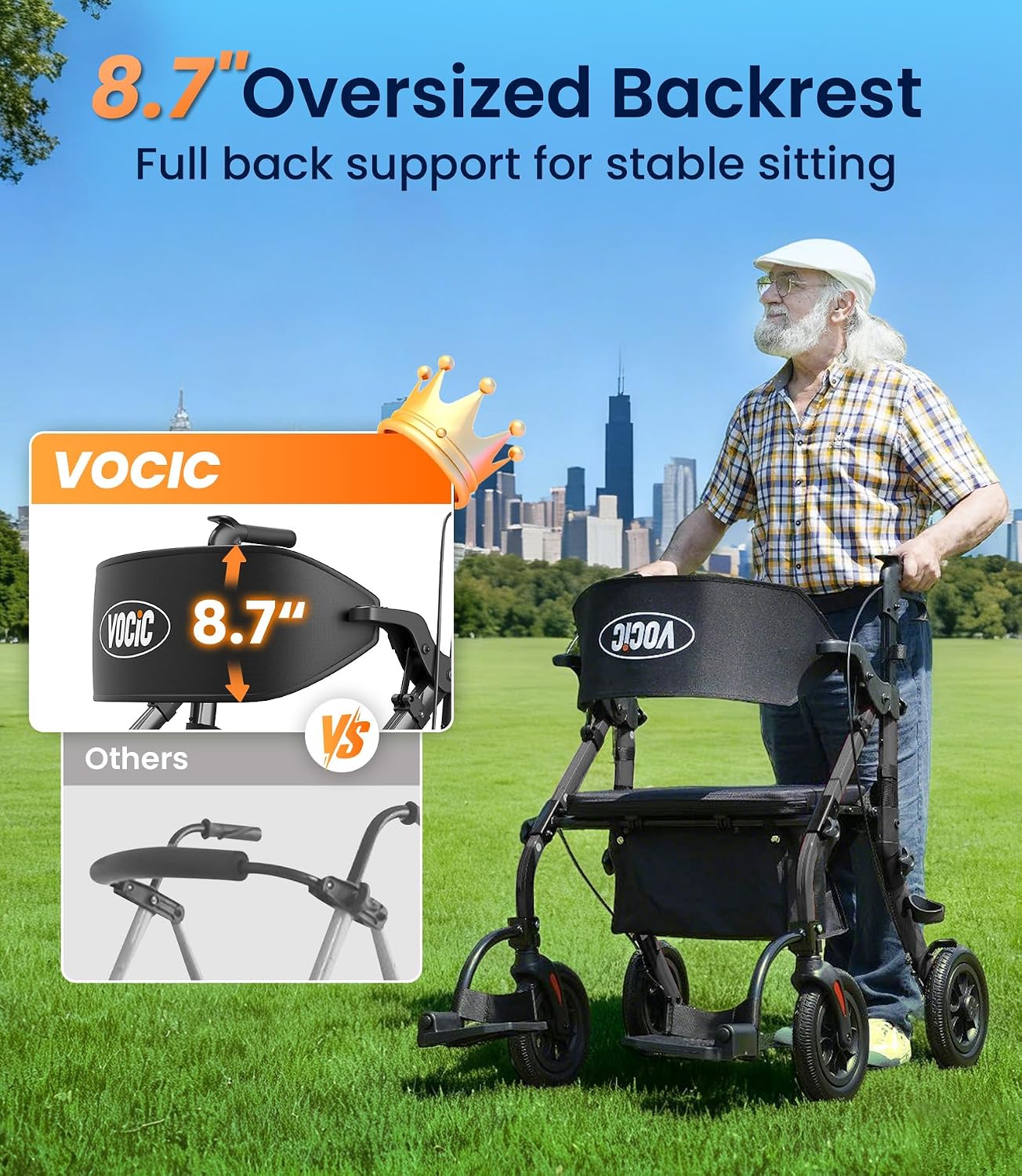 Walkers for Seniors Z59, 2 in 1 Walker Wheelchair Combo, 400 LBS Weight Capacity, 10" All Terrain Rollator with Cup Holder