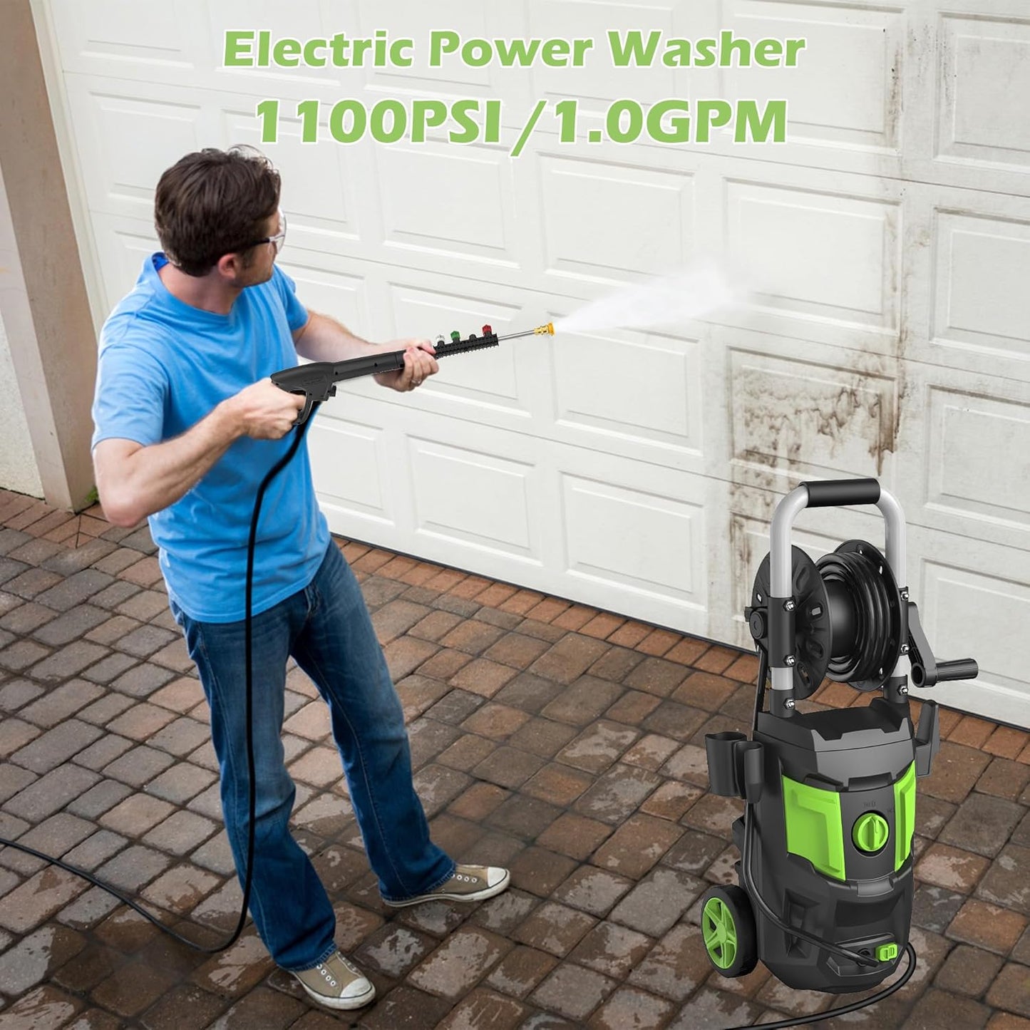 Electric Pressure Washer,1100PSI Max 1.0 GPM 20FT Hose,35FT Power Cord 4 Different Tips Foam Cannon Power Washer