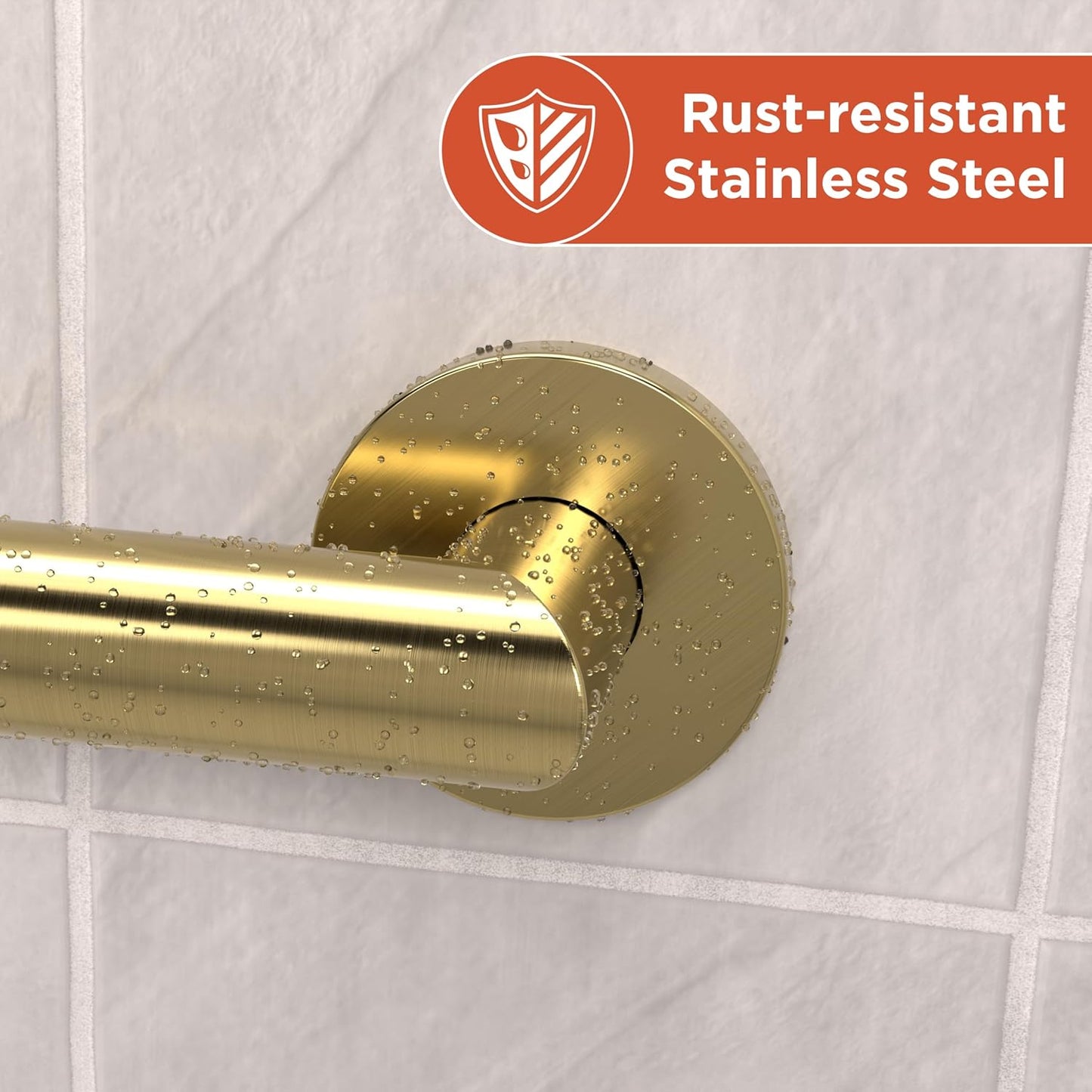 HEALTHCRAFT 24" Miter Grab Bar, ADA Compliant Bathroom Safety Bar, Stainless Steel Shower Handle, 500 lb Support, Modern Bathroom Rail for Shower, Tub & Toilet Wall (1, Gold Brushed, 24 Inch) Gold Brushed 24 Inch 1
