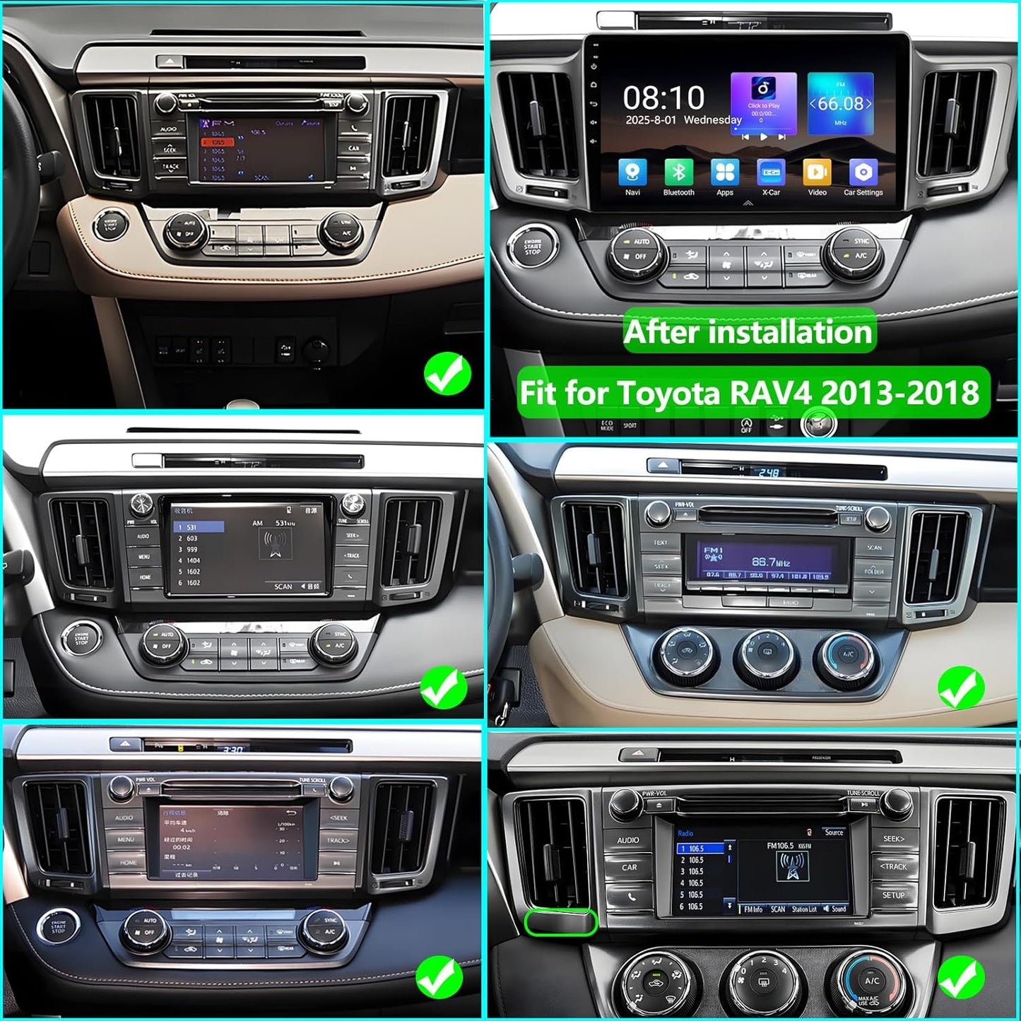 Car Radio Stereo for Toyota RAV4 2013-2018: 8-Core 4GB+64GB 10.2 Inch Touchscreen Android 15 Head Unit with Wireless Carplay Android Auto Bluetooth GPS Navigation 5G WiFi