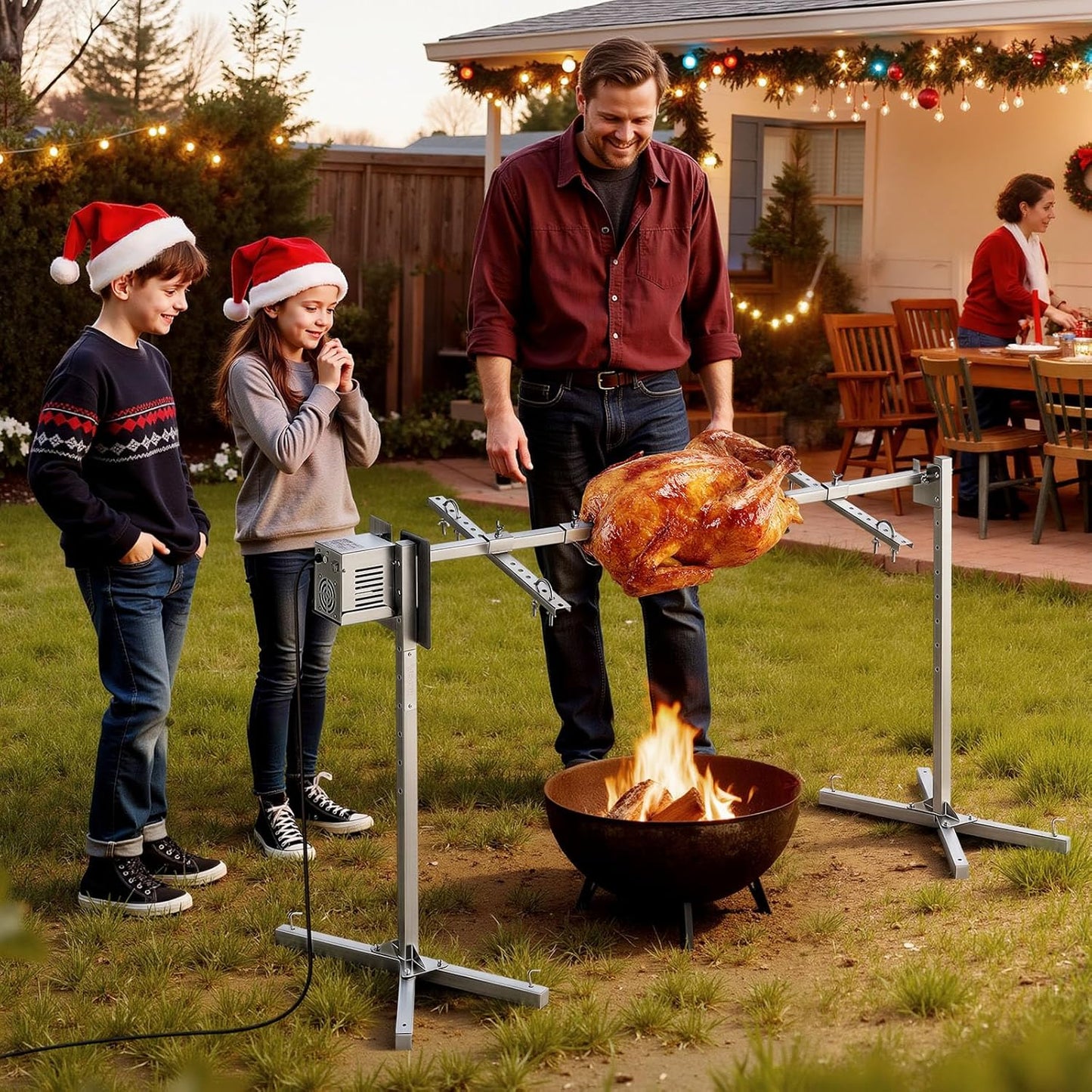 VEVOR Rotisserie Grill, N52" Electric Rotisserie Grill Kit | Stainless Steel BBQ Outdoor Pig Lamb Roaster, Automatic Rotation Grilling Kits Height Adjustable, Camping Backyard Party