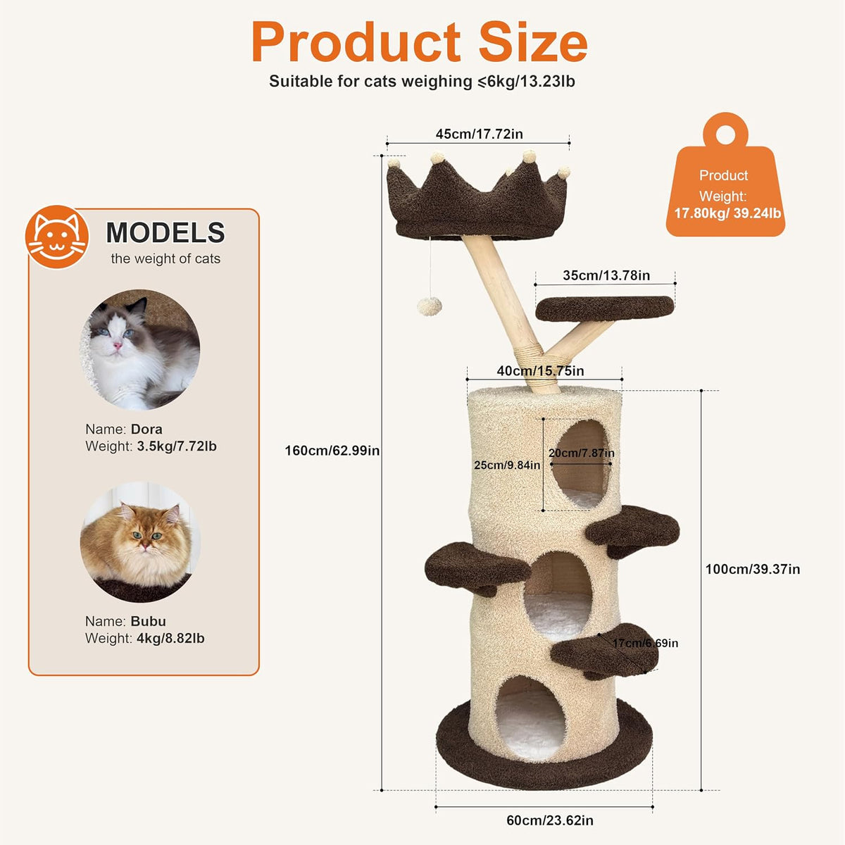 Tall Cat Tree Tower: 62.99 Inch Multi‑Level Condo for Indoor Cats