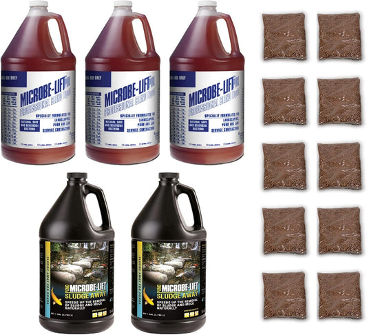 MICROBE-LIFT Clean Pond Kit, Cleans up to 1/4 Acre, Includes Professional Blend Water Clarifier Treatment, and Sludge-Away Sludge Remover to Maintain