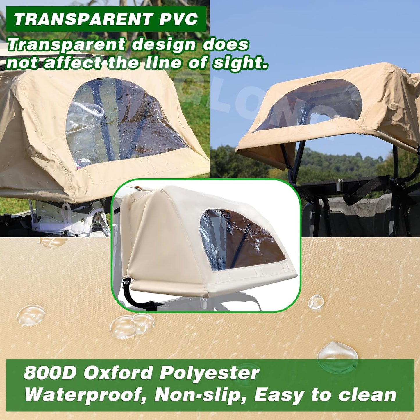 Panglong Universal Golf Cart Rear Bag Rain Cover with Bracket Kit (Beige), Suitable for Club Car, EZGO and Yamaha 2- Seater Golf Cart